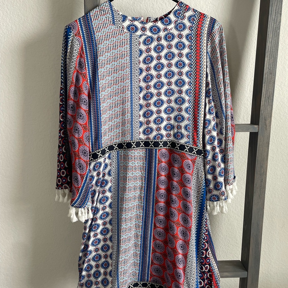 Valia Red and Blue Geometric Midi Dress